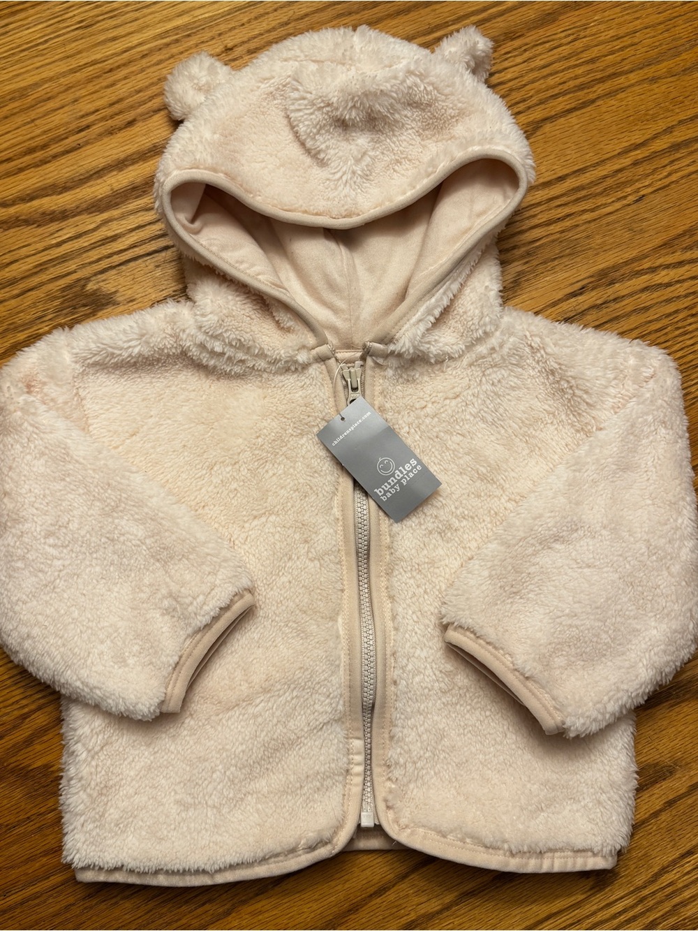 New The Childrens Place Baby Bear Sherpa Zip Hoodie 6-9 months Cream Fuzzy Soft